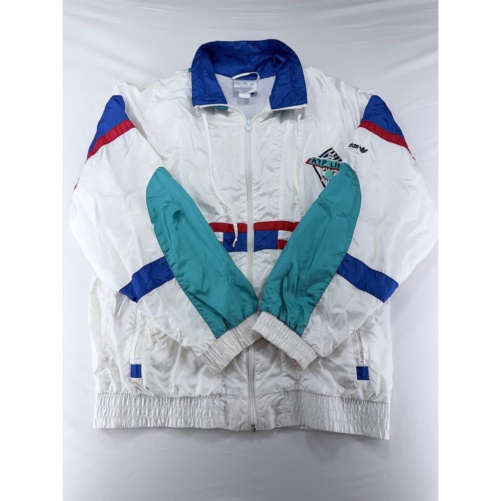 Vintage Adidas ATP Line Mens Large White Blue Teal Colorblock 90s Windbreaker